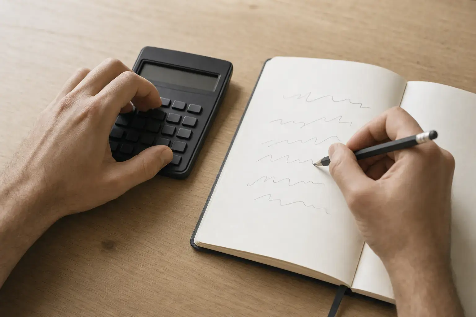 calculadora financeira ao lado do caderno em que eu faço a conta do dividend yield